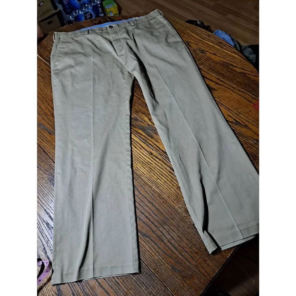 40x30 Haggar Straight Fit Premium No Iron Khaki Tan Flat Front Pleated Leg Pants